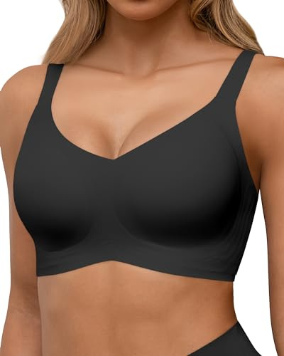 Horisun - Reggiseno senza cuciture a copertura totale, push-up senza ferretto per donna, bralette confortevole con scollo a V e supporto., nero, S