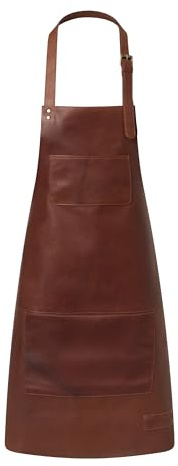 GlobeeCraft Tablier Homme en Cuir - Tablier de Barbecue Marron. Pratique et Stylé. Idéal pour des Cadeaux comme Tablier de Cuisine ou de Barbecue