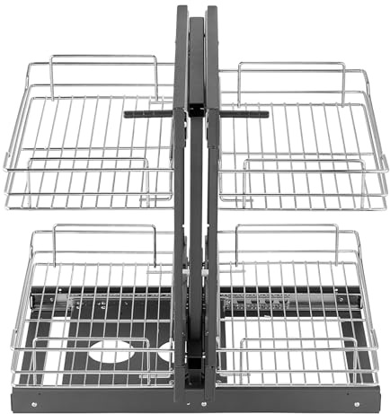VEVOR Min 15 W Opening Blind Corner Pull Out Organizer, 2 Tier 4 Shelf Kitchen Cabinet Organizer, Chrome Carbon Steel Storage Basket, Slide Out Storage Organizer, Left & Right Open Compatible