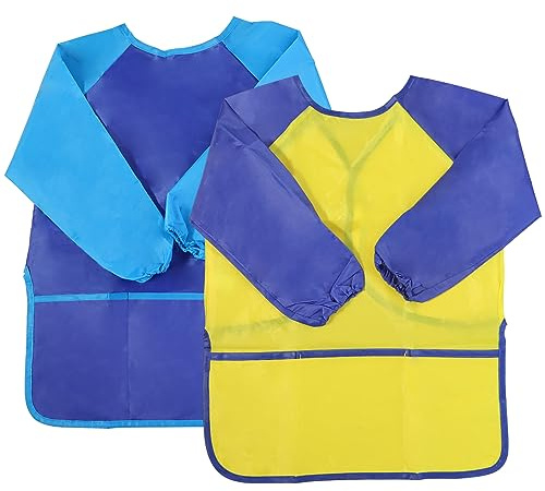 JRSHIRLEYLTD 2 pezzi grembiuli da pittura, grembiule artistico impermeabile, grembiule pittura, grembiule per pittura, blu, giallo, per l'arte, la pittura, la cucina, il mangiare
