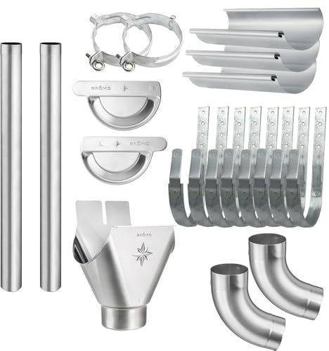 Dachrinnen Komplettset verzinkt farbig | 8tlg. 250mm | 7tlg. 280mm | 6tlg. 333mm (Verzinkt ohne Farbe, 2 Meter 8tlg. 250mm)