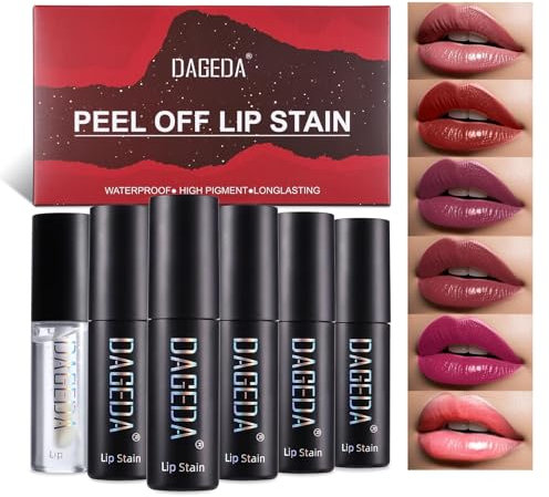 Prreal Set de 5 colores Peel Off Lip Stain Tint con aceite de labios hidratante,alta pigment, resistente al agua, brillo de labios de larga duración para las mujeres, acabado mate