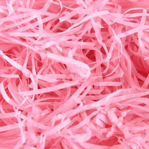 100 g de papier de soie rose déchiqueté pour boîtes cadeaux, papier déchiqueté rose sans poussière pour paniers cadeaux, doux au toucher, matériau de remplissage idéal pour les paniers cadeaux et le