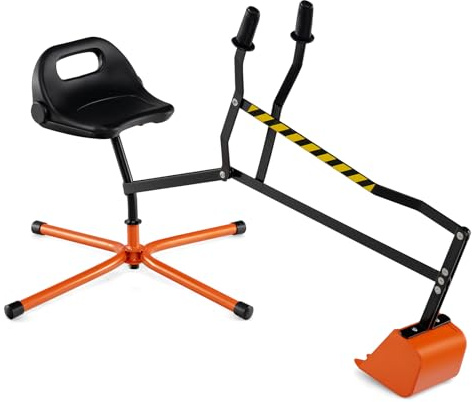 GYMAX Kids Sand Digger, Children Construction Excavator with 2-Handed Controls, Flexible Shovel & 360° Rotatable Function, Toy Excavator for Sand Dirt Snow (Orange, Cross Base: 123x62x62cm)