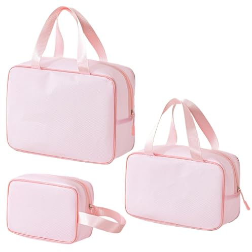 Culinavog 3-delad transparent necessär, transparent reseväska med dragkedja och handtag, vattentät toalettväska, flygväska för kvinnor (rosa)