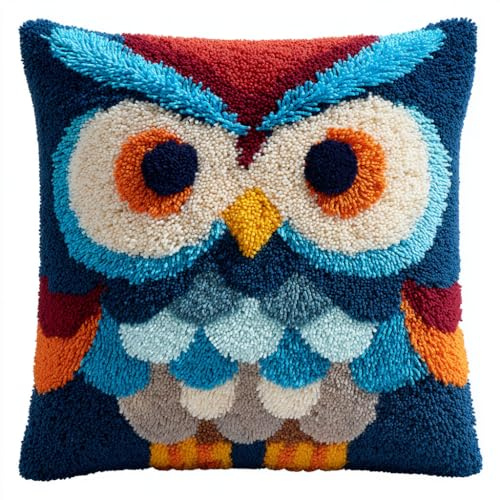 Henypt Kit gancio di chiusura federa fai da te, Gufo animale uncinetto cuscino kit per punto croce,ganci di chiusura per fodera per cuscino 43x43cm