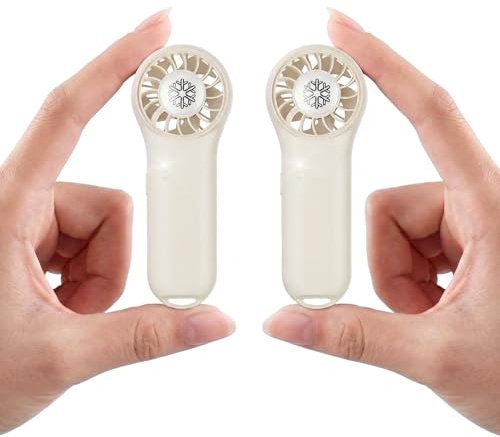 POWEROWL 2 stycken uppladdningsbara miniUSB-fläktar med 4 hastigheter, för resor, kontor, utomhus, resor, sommar (vit kräm)