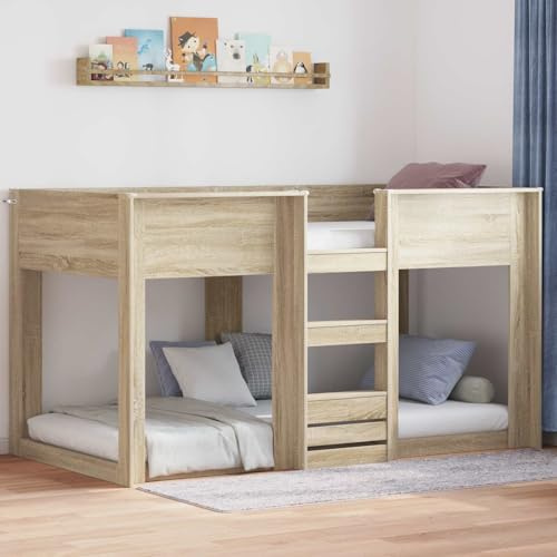 YunCangg Golvsäng för barn av trämaterial Sonoma-ek 100 x 200 cm med säkerhetsribbor, utrymmesbesparande, robust, modernt barnrum