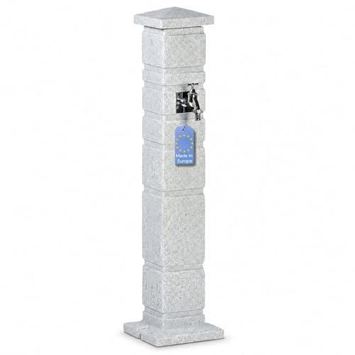 YourCasa Classic Colonne d'eau de jardin aspect granit | Colonne d'eau romaine avec robinet 3/4 et boîte de rangement | Fontaine sur pied de 111 cm | Résistant aux intempéries (grès)