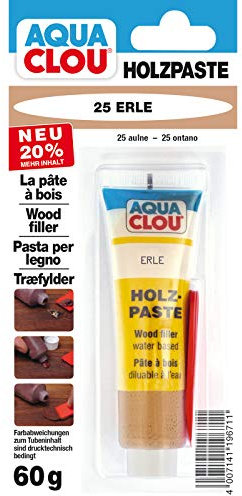 Clou Holzpaste Holzspachtel: innen Holz Spachtelmasse zum Ausbessern von Löchern, Dellen, Rissen in Möbeln, Türen, Parkett und Laminat - erle, 0,060 Kg