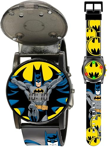 Batman Kids Flashing Sound FX Watch with Translucent Case and Printed Strap Featuring Iconic Batman Logo and Character, Push Button Lights and Sound Effects, Fits Wrists 5.5 to 8