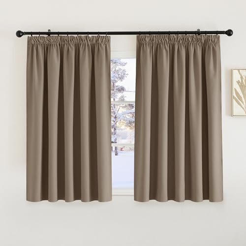 PONY DANCE Blackout Pencil Pleat Curtains, Cappuccino, W66 x L54, 2 Panels | Thermal Insulated Curtains with Noise Reducing & Privacy, Luxury Soft Window Treatment for Bedroom & Living Room