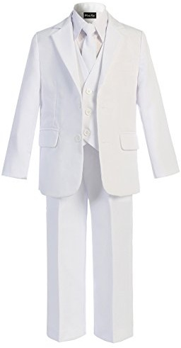 OLIVIA KOO Boys Solid 5-Piece Formal Suit Set With Matching Neck Tie,White,10