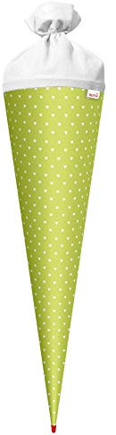 ROTH Bastel-Schultüte groß hellgrün - weiße Herzen 70 cm - 6-eckig Rot(h)-Spitze und Filzverschluss Weiss