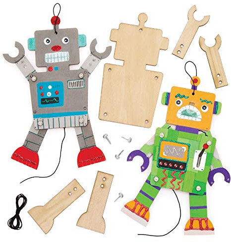Baker Ross Bastelsets Holzfiguren „Roboter“ (4 Stück) – bewegliche Puppe mit beweglichen Armen und Beinen für Kinder zum Gestalten