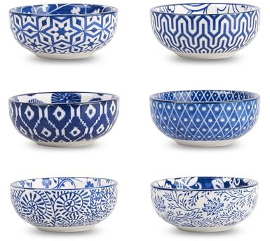 Selamica Juego de 6 cuencos de cerámica para inmersión pequeños de 3 pulgadas, mini tazón de fuente para salsa de soja de 76,5 ml, para acompañamiento, aperitivos, sushi, barbacoa, juego de 6, azul