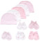 Chamie Babymütze und Fäustlinge, Neugeborenes Set, 5 Mützen und 5 Paar Fäustlinge für Babys, Jungen, Mädchen, 0-6 Monate, 100% Baumwolle, Rosa …