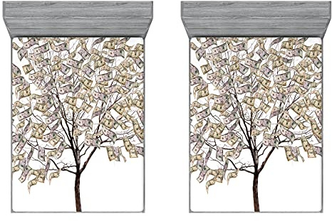 ABAKUHAUS Abstrait Drap-Housse Lot de 2, Surreal Argent feuillu Arbre, Pochette Élastique Tout Confort pour Literie en Tissu Décoratif, 140 cm x 200 cm, Multicolore