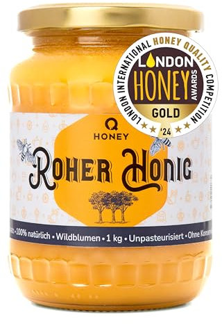 Qhoney, Ganadora de Oro - Paris Raw Honey Awards 2025 - Miel Pura de Abeja 1kg, Cruda, Natural, sin Pasteurizar, sin Azúcar