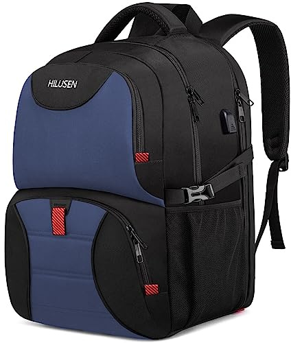 HILUSEN Groß Rucksack Herren 50L,Arbeit Rucksack Laptop Rucksack mit Laptopfach & Anti Diebstahl Tasche,17 Zoll Schulrucksack mit USB Ladeanschluss Business Notebook Tasche für Männer Blau