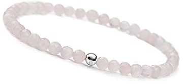GD GOOD.designs Rosenquarz Armband Damen mit echten Natursteinen und 925 Silber Perle | Naturstein Armband aus facettierte 4mm Edelstein Perlen | Inkl. Geschenkbeutel