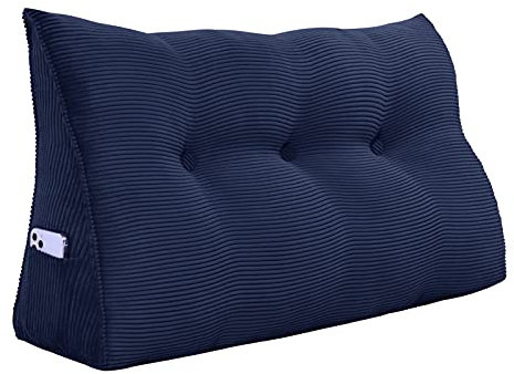 VERCART Rückenkissen Keilkissen Rückenlehne Kissen für Bett Sofa Kopfteil Gepolstert Bettkissen Wandkissen Sofakissen Groß Rueckenkissen Couchkissen Dekokissen KordsamtDunkelblau 100cm