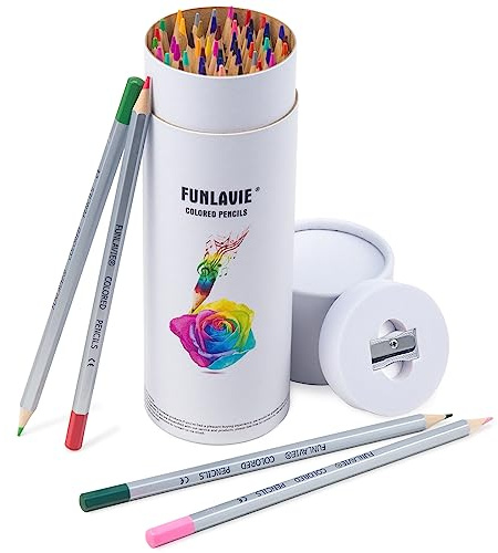 FUNLAVIE 48 Colouring Pencils for Adults, Coloured Pencils for Adult Colouring Books, Drawing Pencils and Sketching Pencils for Artists, Soft Core Oil-Based, with Sharpener
