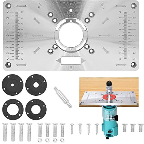 Towwoo Router Tavolo Inserto Piastra in Alluminio, Inserto con Piastra in Lega di Alluminio Piastra per Fresatrice Fai da te Multifunzionale con 4 Anelli e Viti per Panche per Lavorazione del Legno