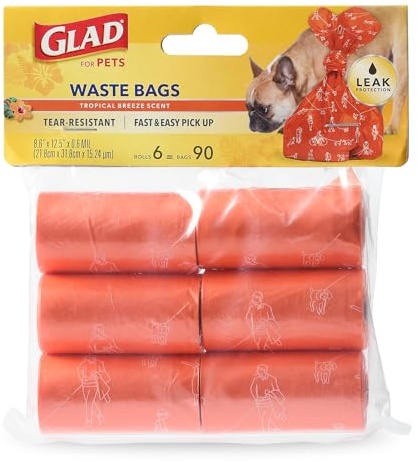 Glad Bolsas de basura grandes para mascotas, perfumadas, resistentes al desgarro, 6 rollos | Bolsas resistentes para excrementos de perro para una limpieza rápida y fácil de residuos de perros | 6