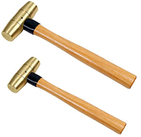 WEDO 2-teiliges Messinghammer Set,Messing Fäustel 450g+900g,Vorschlaghammer mit Holzgriff,Stemmhammer,Abbruchhammer für DIY,Reparatur,Camping,Holzarbeit,Hauswartung