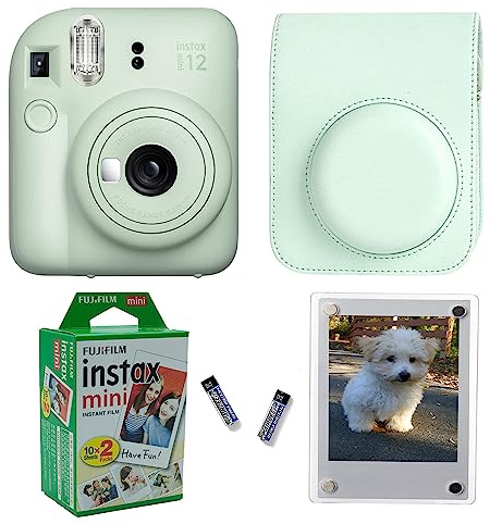 Fujifilm Instax Mini 12 Instant Camera + Pro Design Skyddsfodral & Magnetiska Lucite-ramar, 20 ark (mintgrön)