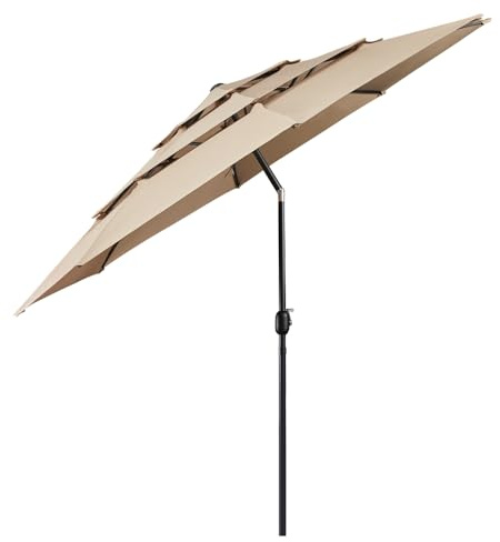 Yaheetech Ombrellone da Giardino Esterno a 3 Strati 324 cm con Manovella 8 Stecche Parasole Protezione Solare Reclinabile per Spiaggia Balcone Terrazzo Ecrù