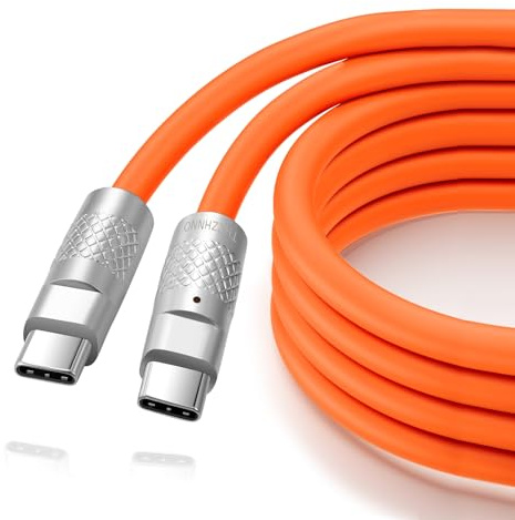 Thzzhnno Silikon USB C 3.2 Gen2 kabel 3M, Ultra flexibel och mjuk USB C 20Gbps 4K@60Hz Video Snabb laddning 100W typ C sladd för Thunderbolt 3, iPad, MacBook, Galaxy S21 (Orange)