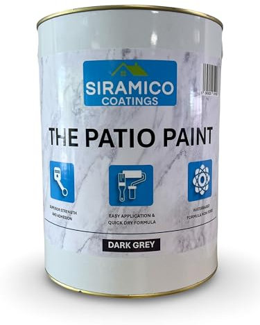 SIRAMICO COATINGS The Patio Paint | 5 Litre - Dark Grey | Superior Patio Paint with Professional Finish for Use on Patios, Walkways, Walls | Non-Toxic, UV Resistant with Easy Application