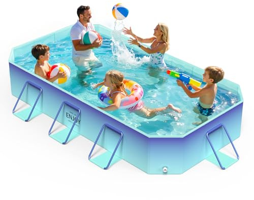 MoKo 144 Non-Inflatable Foldable Swimming Pool for Adults & Kids, Framed Swimming Pools for Family, Easy Setup for Outdoor, Backyard, Garden, Camping, M Size, Glacial Blue