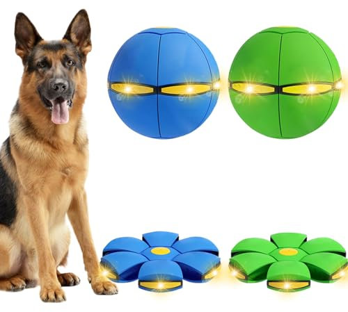 BADWALT 2PCS Magic Bouncing Ball, Magic Meta - Ball, Children's Magic Bouncing Balls, Doggy Disc Ball, Flying Saucer Ball, Parent-Child Interaction with Lights for Indoor & Outdoor Play Green and Blue