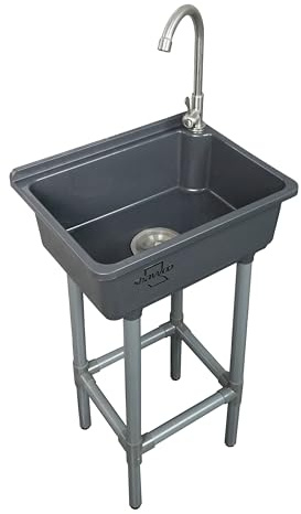 Lavello da parete autoportante a vasca singola, lavello da cucina 42 x 32 cm con foro per rubinetto da 3,2 cm, lavelli in plastica per casa, ristorante, dormitorio, garage, bagno, lavanderia