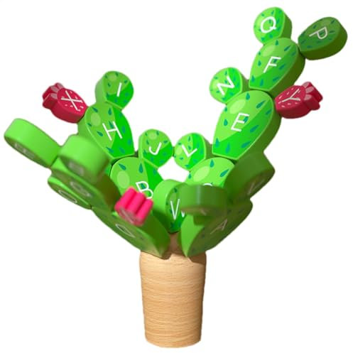 Gioco di equilibrio in legno, giocattolo di cactus di equilibrio - Giocattolo di cactus in legno per bambini con disegno di alfabeto - rami educativi per 3-8 anni, ragazze