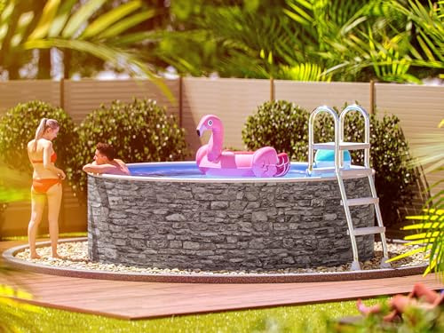 poolomio® Piscine ronde à paroi en acier - 500 x 120 cm - Aspect pierre - Piscine de jardin robuste comme piscine hors sol ou piscine encastrable - Kit complet avec film intérieur 0,5 mm, skimmer et
