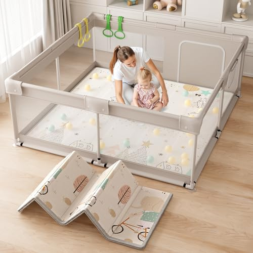 Lertantri Laufstall Baby 150×150cm - XXL laufgitter Baby mit Matratze Grau