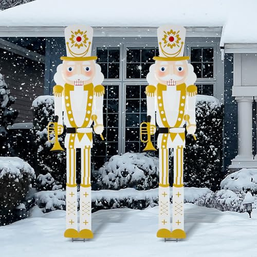 GlikCeil 2 Pcs 6ft Large Metal Christmas Nutcracker Outdoor Decoration Xmas Nutcracker Yard Signs Christmas Tall Metal Soldier Stakes Ornament for Xmas Holiday Garden Lawn Porch Pathway(Elegant)
