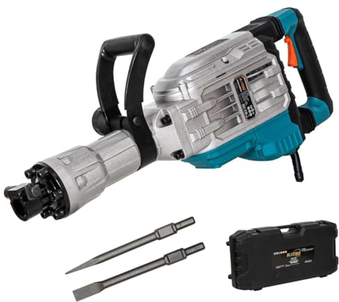 KATSU Tools Marteau Piqueur Démolisseur 1700W, Force d'Impact 60J, 1900bpm, Système Anti-Vibrations, Poignée Latérale Multi-Position, Burins Pointu et Plat, Mallette de Transport, Modèle 101107