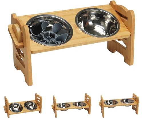 RLAVBL Comedero Elevado Ajustable para Perros de 6 Alturas, con 2 Cuencos de Acero Inoxidable y Comedero Antivoracidad, para Perros Pequeños