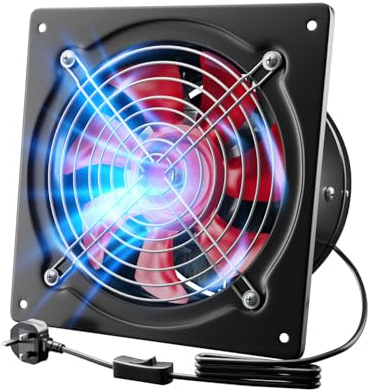 Hon&Guan 10 inch Exhaust Fan Kitchen with Switch, Powerful Extractor Fan 1680m3/h with Backdraft Damper, Industrial Ventilation Fans with UK Plug for Restaurant Warehouse Garage