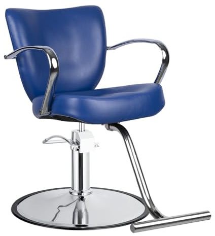 Minerva Beauty Vantage Extra Wide Salon Styling Chair in Nautical Blue, Round Chrome 360° Swivel Hydraulic Small Footprint