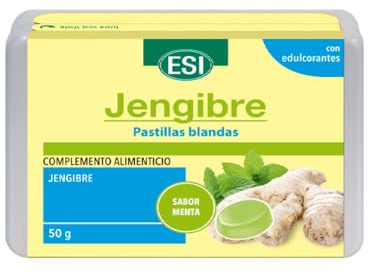 Pastillas Blandas Suizas con Jengibre y aroma natural a Menta | Sin azúcar | Veganas | Suavizan la garganta y refrescan la respiración | Formato bolsillo 50g | ESI