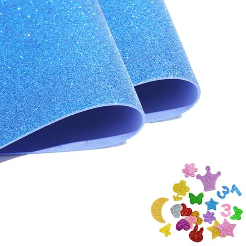 Fogli di schiuma glitterata per lavori artigianali, 40 cm x 60 cm, 2 rotoli di carta in schiuma blu chiaro per Natale, aule, bacheche, decorazioni da appendere, bomboniere, progetti fai da te