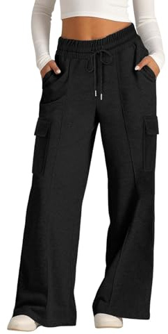 Pantalon de jogging cargo taille haute pour filles - Pantalon de survêtement à jambe droite - Taille élastique - Pantalon de survêtement hip-hop avec poches