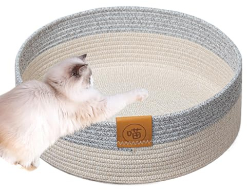Cestino per gatti in tessuto – per gattini in corda di cotone | Dormimento antigraffio per interni morbido e rotondo, cestino in cotone lavabile, posto elegante e comodo, accogliente