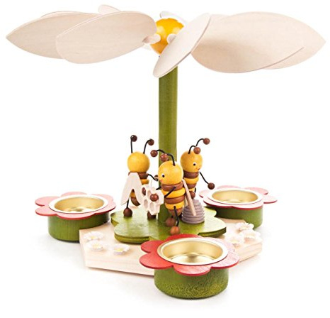 DREGENO Seiffen 085/793 Pyramide mit Bienen für Teelichte, Holz, Natur, 23.50 x 23.50 x 18 cm, 1 Einheiten